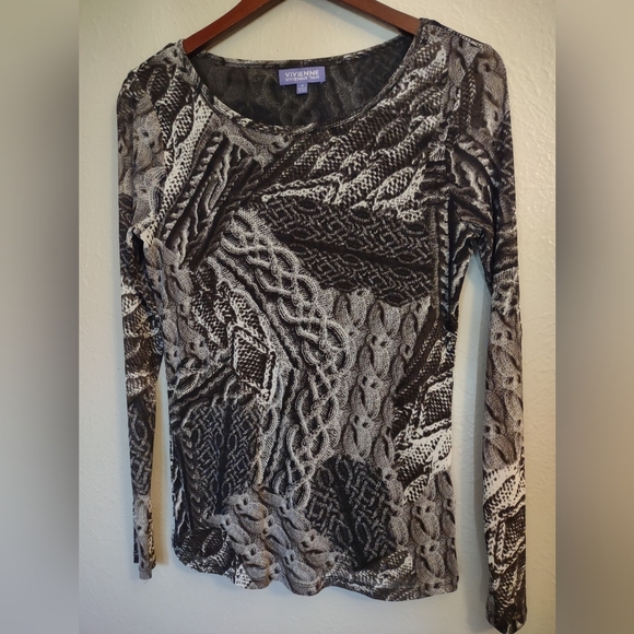 Vivienne Tam Mesh Long Sleeve Top Trompe L'Oeil Cable Knit Print Lined - Picture 4 of 15